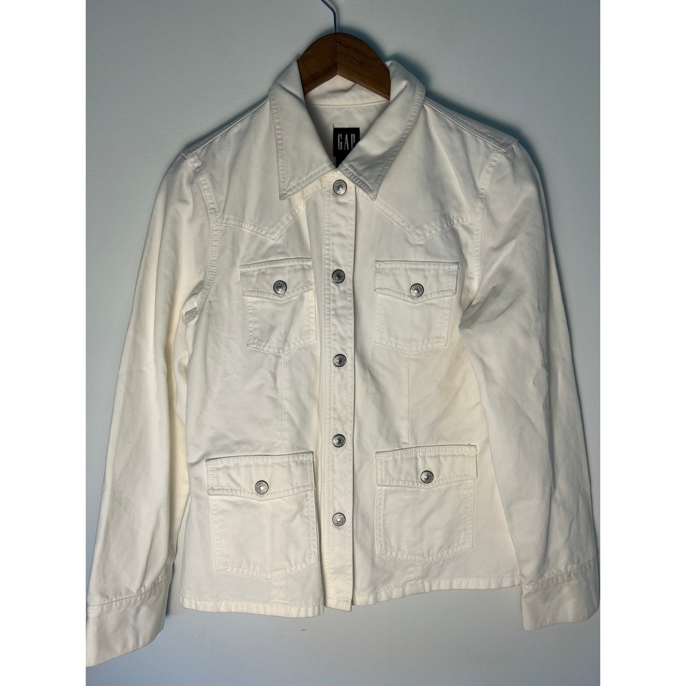 Gap M Denim Jacket Western Coastal Minimalist White Cotton Utility Trucker Chic